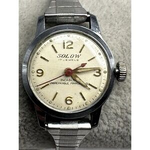 Solow‎ Ladies Watch 17 Jewels Works Manual Wind Incabloc 23MM 5.75" Stretch G24